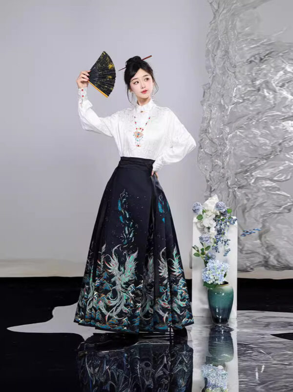 ming dynasty half high collar shirt horse face skirt hanfu