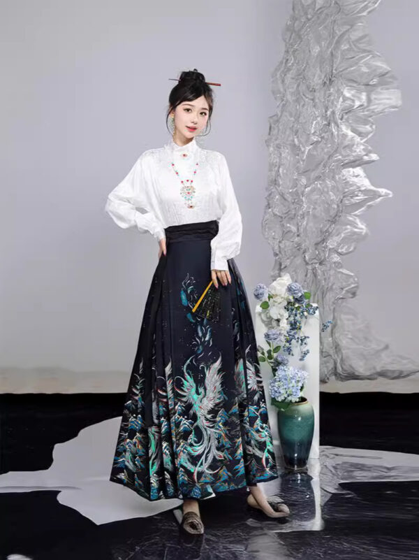 ming dynasty half high collar shirt horse face skirt hanfu